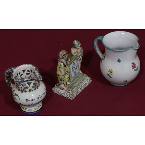 82 - An early 19th Century Staffordshire Pratt Ware style group of 2 figures standing next to plinth, 13.... 