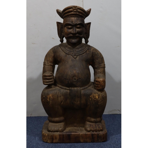 839 - A large South East Asian carved wooden figure of a seated Buddha on rectangular shaped base, 88.5cm ... 