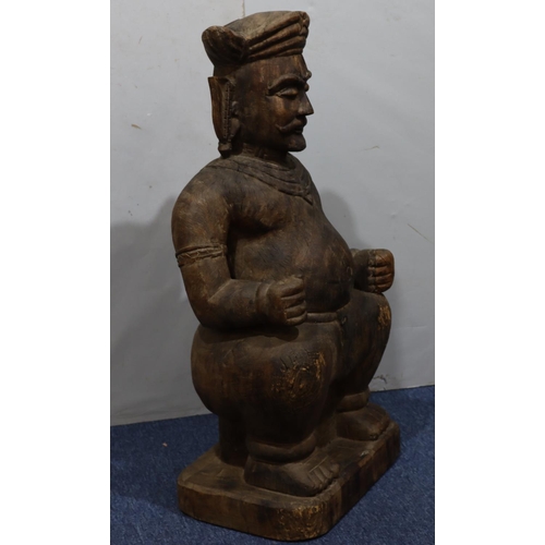 839 - A large South East Asian carved wooden figure of a seated Buddha on rectangular shaped base, 88.5cm ... 