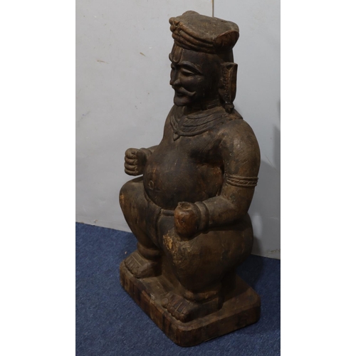 839 - A large South East Asian carved wooden figure of a seated Buddha on rectangular shaped base, 88.5cm ... 