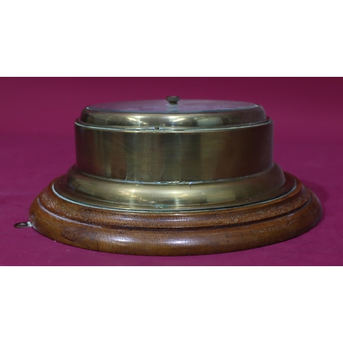 840 - John Barker & Co Ltd, Kensington brass and oak round hanging barometer, 28cm diameter