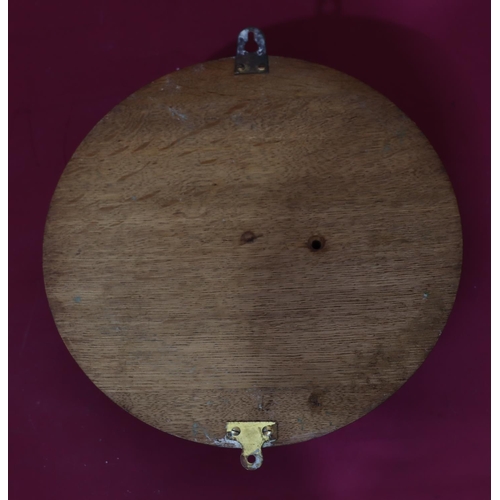 840 - John Barker & Co Ltd, Kensington brass and oak round hanging barometer, 28cm diameter