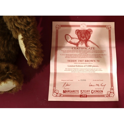 843 - A Steiff 1993 replica of 1907 Growling Bear with white label 01055, 70cm high, with certificate