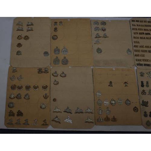 844 - A quantity of various military and other cap badges etc mounted on 10 boards