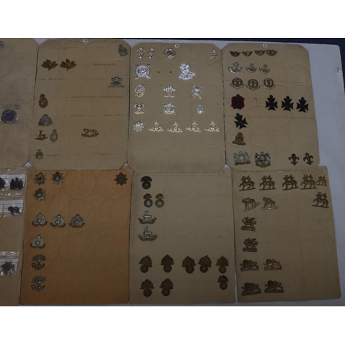 845 - A quantity of various military and other cap badges etc mounted on 10 boards