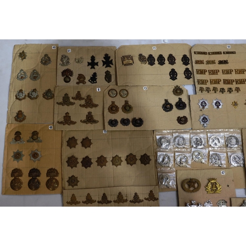 848 - A quantity of various military and other cap badges etc mounted on 16 cut boards