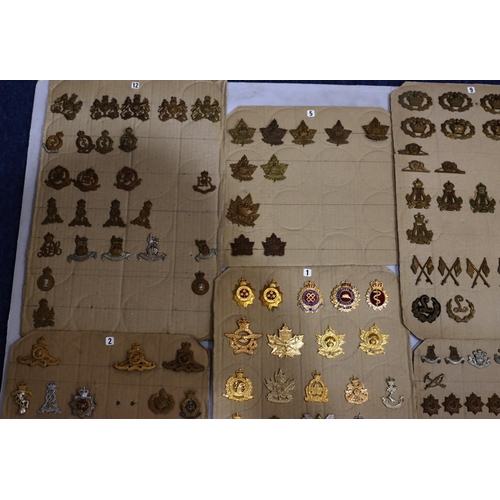 849 - A quantity of various military and other cap badges etc mounted on 14 boards