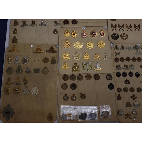 849 - A quantity of various military and other cap badges etc mounted on 14 boards