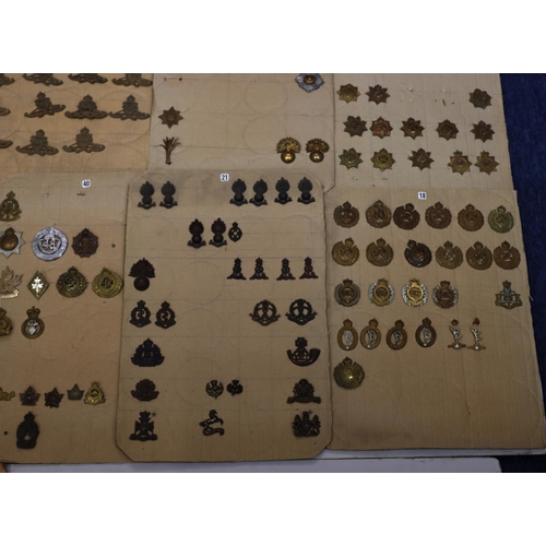 849 - A quantity of various military and other cap badges etc mounted on 14 boards