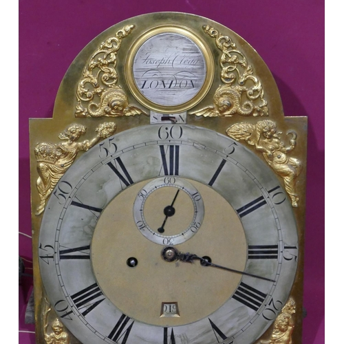 914 - Joseph Clegg, London, arch topped brass 8-day striking longcase clock movement (no case), raised fig... 