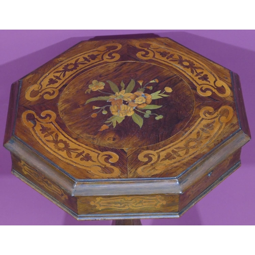 925 - A 19th Century walnut and rosewood octagonal shaped work box with allover marquetry, floral, leaf an... 