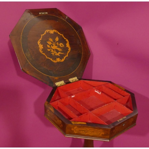 925 - A 19th Century walnut and rosewood octagonal shaped work box with allover marquetry, floral, leaf an... 