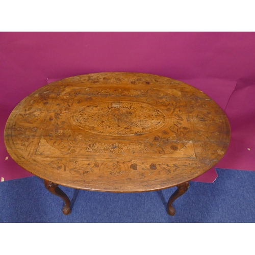 931 - An 18th Century Dutch oval marquetry table with allover floral, leaf, scroll, stringing and shell de... 