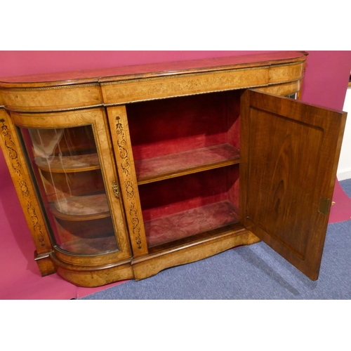 937 - A Victorian bur walnut breakfront credenza with allover ebony and satinwood marquetry, scroll, flora... 