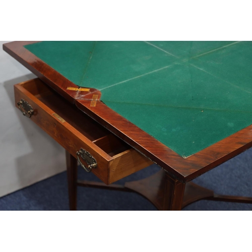 938 - A 19th Century walnut envelope card table with inlaid marquetry shell, scroll and stringing decorati... 