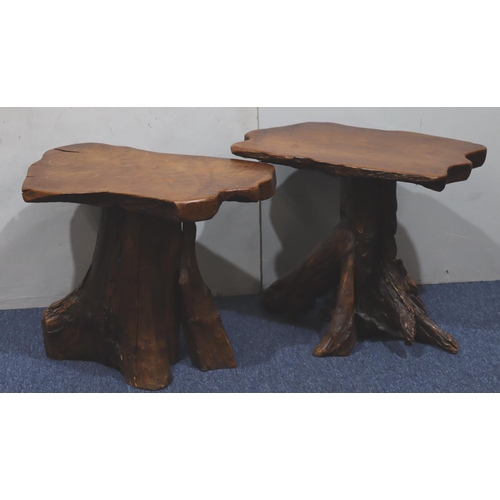 948 - 2 heavy tree trunk coffee tables with scallop shaped tops, largest 57cm wide, 40cm deep, 45cm high (... 