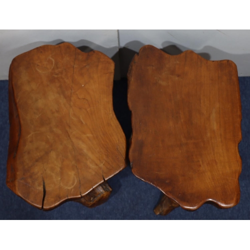 948 - 2 heavy tree trunk coffee tables with scallop shaped tops, largest 57cm wide, 40cm deep, 45cm high (... 