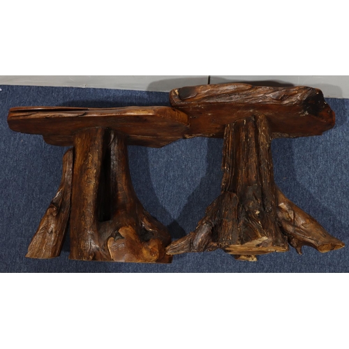 948 - 2 heavy tree trunk coffee tables with scallop shaped tops, largest 57cm wide, 40cm deep, 45cm high (... 