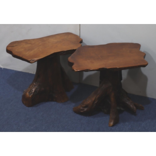 948 - 2 heavy tree trunk coffee tables with scallop shaped tops, largest 57cm wide, 40cm deep, 45cm high (... 