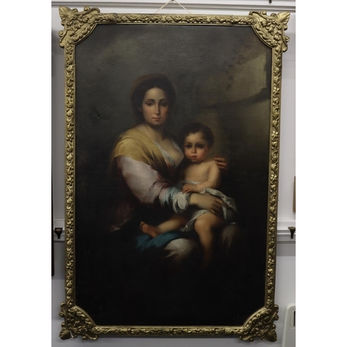 143 - A 19th Century large oil on canvas, 3/4 length portrait of a seated lady holding a child, in gilt fr... 