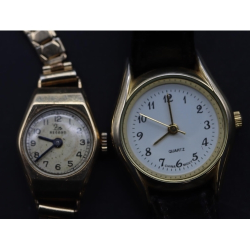 708 - A 9ct gold ladies' Record wristwatch with circular dial and Arabic numerals, later plated strap brac... 