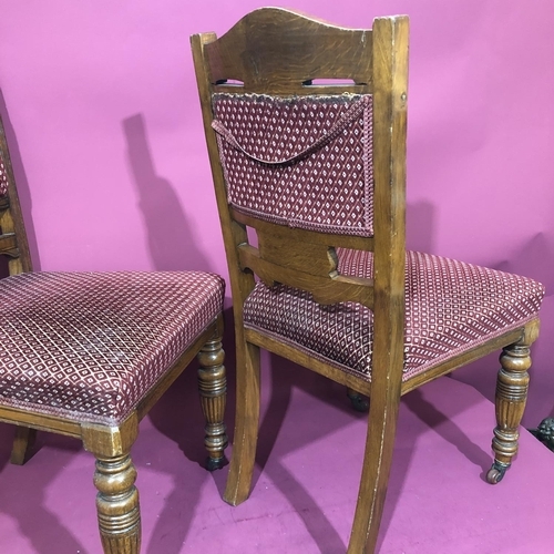 951 - A set of 6 walnut single chairs with red overstuffed seats and part backs, carved leaf, floral and s... 