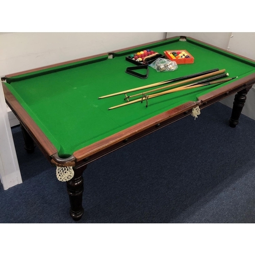 952 - E J Riley Ltd, Accrington, a green baize slate mahogany rise-and-fall snooker dining table with 5 ta... 