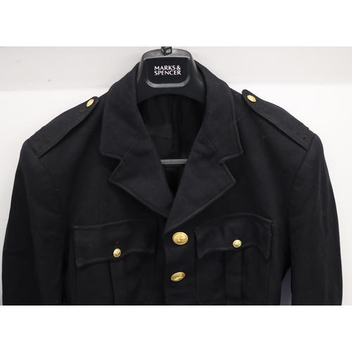 1015 - A navy blue tank regiment mess jacket and a similar style black jacket. (2)