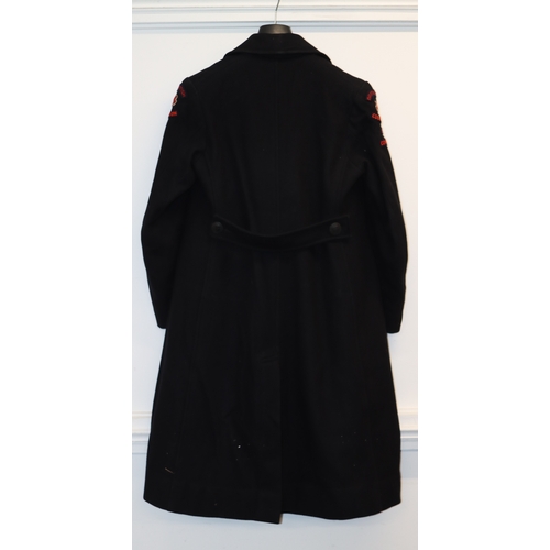 1016 - A black British Red Cross Society County of London full length wool coat.