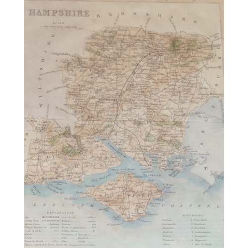 1034 - A map of Surrey 25 x 20cm, framed a a map of Hampshire18 x 23.5cm, framed. (2)