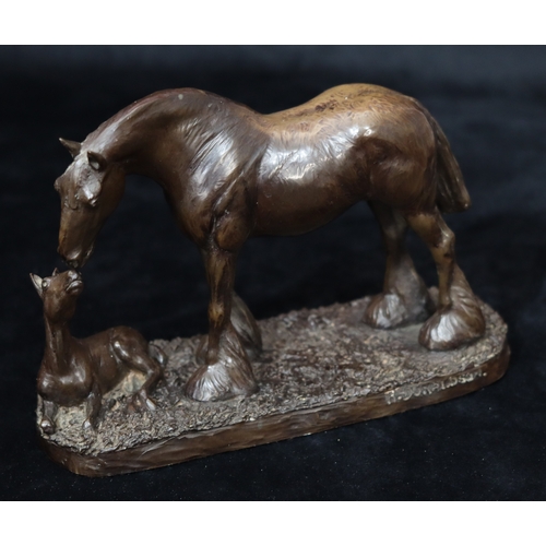 1067 - Modern simulated bronze horse and foal figure by Heredities Limited England.