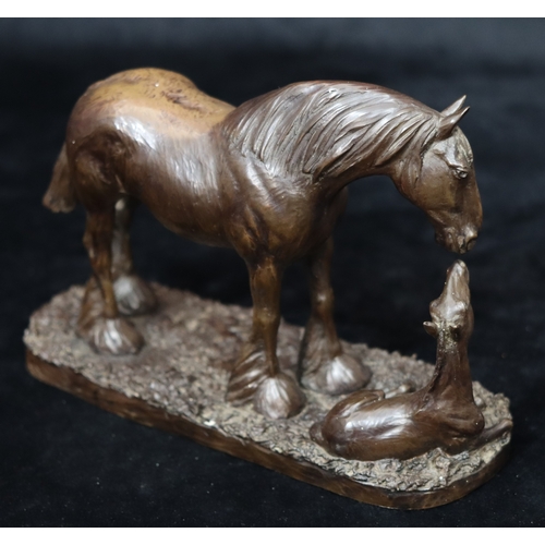 1067 - Modern simulated bronze horse and foal figure by Heredities Limited England.