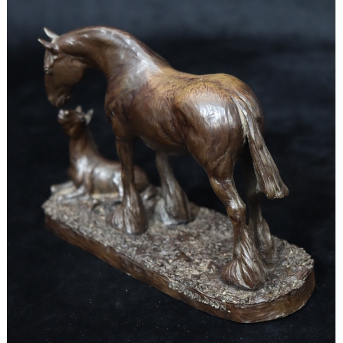 1067 - Modern simulated bronze horse and foal figure by Heredities Limited England.