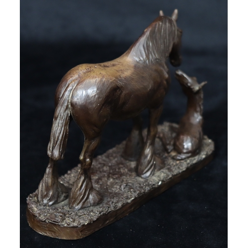 1067 - Modern simulated bronze horse and foal figure by Heredities Limited England.