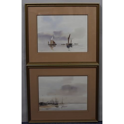 1068 - A pair of marine watercolours, signed in pencil, in gilt frames, 37 x 27cm.