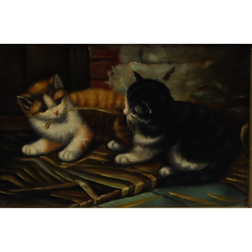 1072 - 2 modern prints each  of a dog and bird in gilt frame and a modern picture of 2 kittens in gilt fram... 