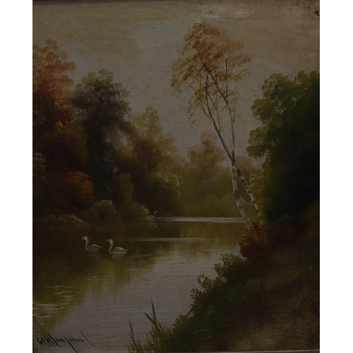 1075 - 2 oil on paintings, each depicting river and riverbank, in gilt frames, largest 55 x 40cm.