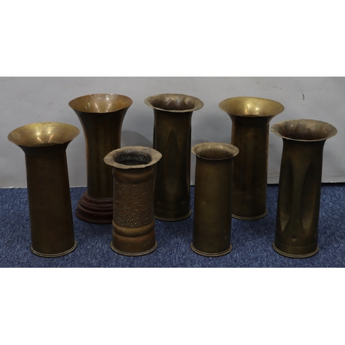 1084 - 7 various brass military shell case vases