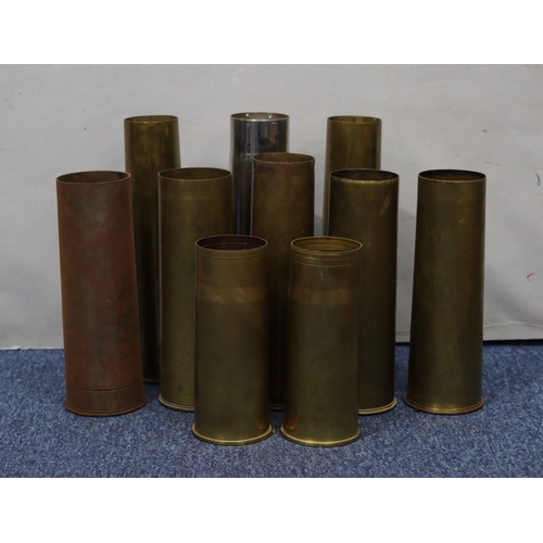 1085 - 10 various brass military shell case vases