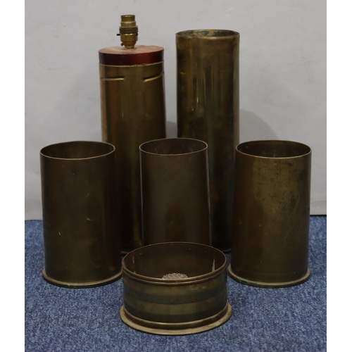 1090 - A quantity of various odd military shells, 1 converted to a lamp, 41cm high.