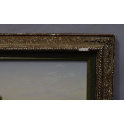 1095 - A pair of pictures depicting landscapes, 29 x 19cm, framed (chip to 1 frame) and a picture of a tige... 