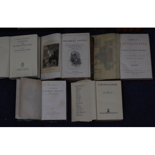 1097 - A mixed quantity of books including Waverley Novels volumes I-IV, Cassell's Encyclopaedia, Winston C... 