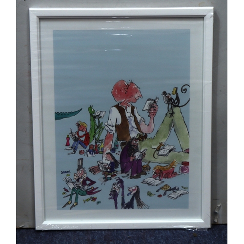 1099 - Roald Dahl BFG print, 34.5 x 26.5cm in white frame.