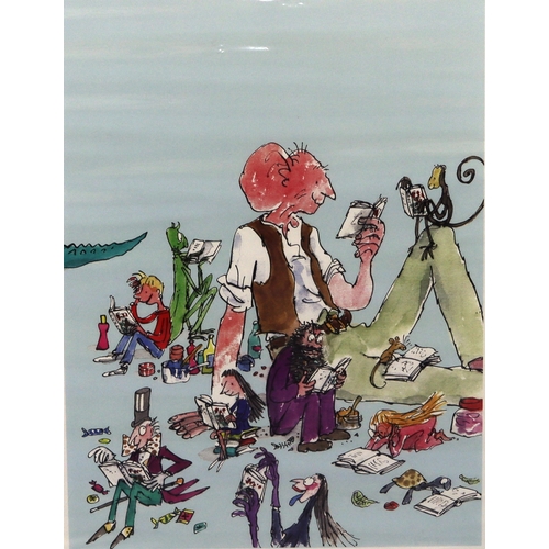 1099 - Roald Dahl BFG print, 34.5 x 26.5cm in white frame.