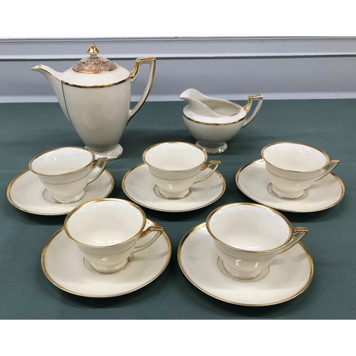 1113 - Thomas Avory Bavaria coffee service, coffee pot, jug, 5 cups, 5 saucers.