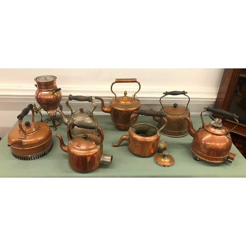 1118 - A quantity of various copper kettles etc and a Magnet electric kettle Pat. No 395819.