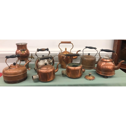 1118 - A quantity of various copper kettles etc and a Magnet electric kettle Pat. No 395819.