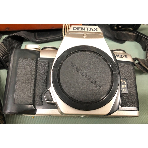 1128 - Two Carl Zeiss Contaflex cameras with f2.8 45mm lenses, both cased, Pentax MZ-5, Bilora box camera, ... 