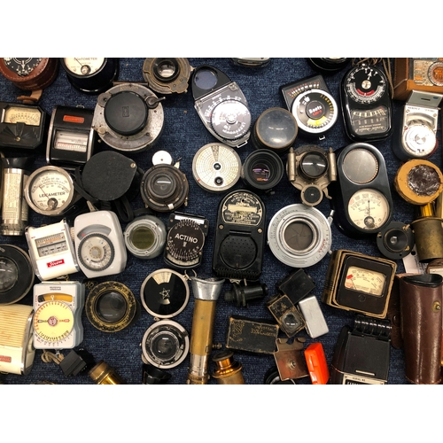 1139 - A large collection of various light exposure meters, lenses, Watkins Bee Meters etc.