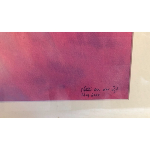 1144 - An abstract watercolour, signed Nikki Van Der Zyl, dated May  2000, in wood frame, 71.5 x 32.5cm.